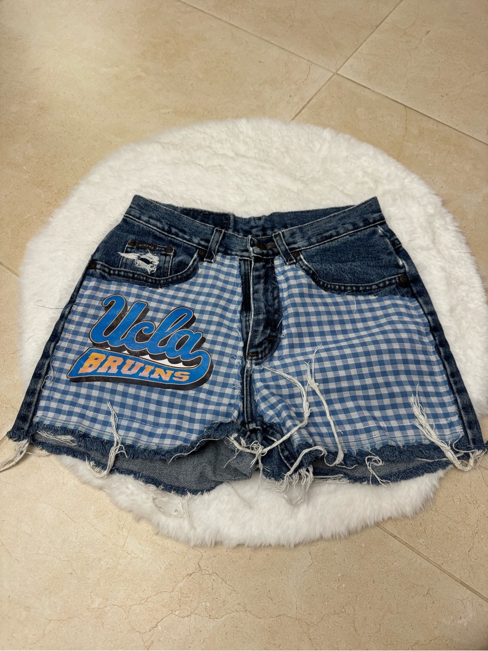 UCLA Bruins Blue Gingham Denim Women's Shorts Size 28 Riders